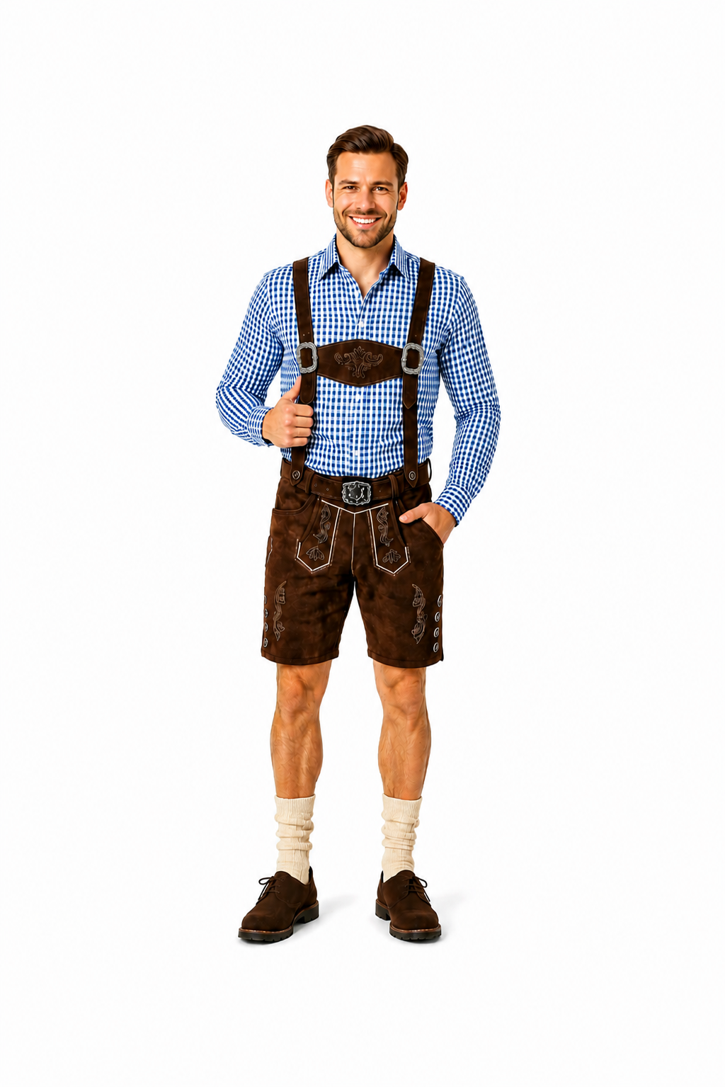 Lederhosenset Moritz met blauw hemd en sokken