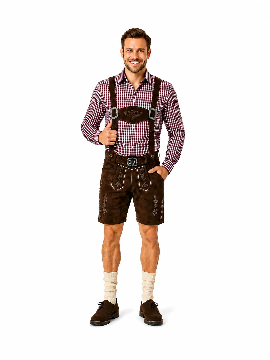 Lederhosenset Moritz met bordeau hemd en sokken