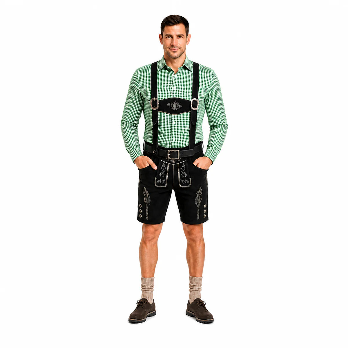 Lederhosenset Emil met groen hemd en sokken