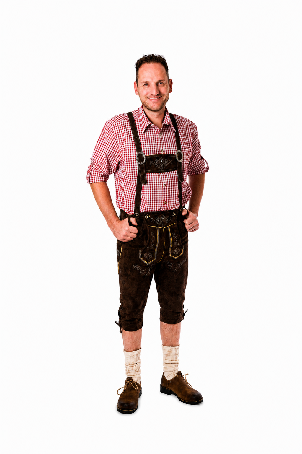 Lederhosenset Jupp met bordeau hemd en sokken