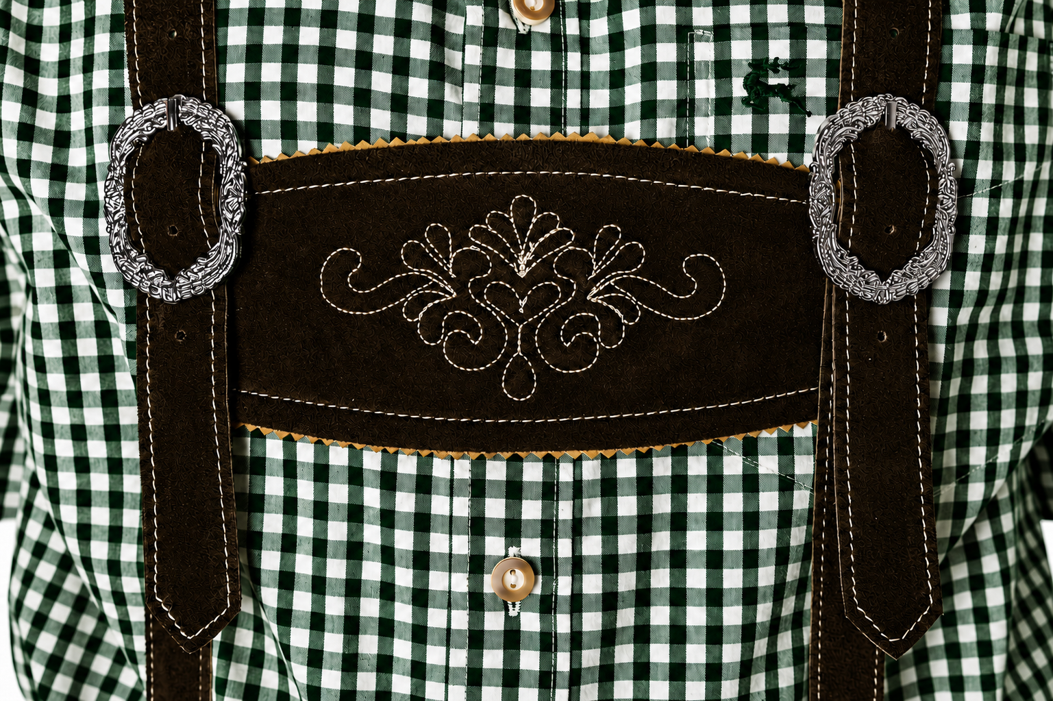 Lederhosenset Jupp met groen hemd en sokken