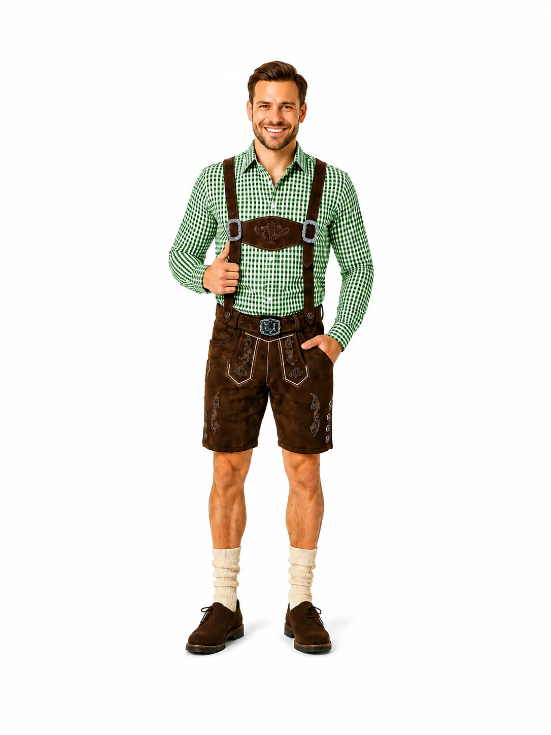 Lederhosenset Moritz met groen hemd en sokken